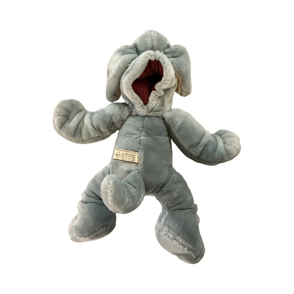 Vintage 1981 Wrinkles Dog Hand Puppet Ganzbros Grey Plush Medallion 9060276